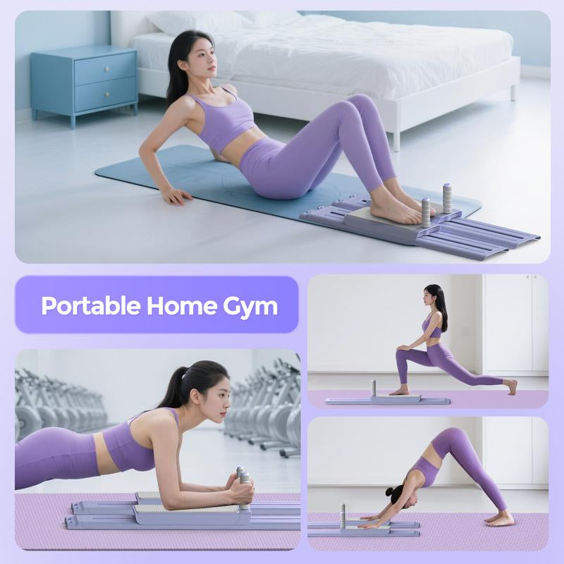 Multi-Functional Portable Pilates Studio: Foldable Plank Board & Ab Trainer with Elbow Support. Home Gym for Tummy Control & Glute Lift